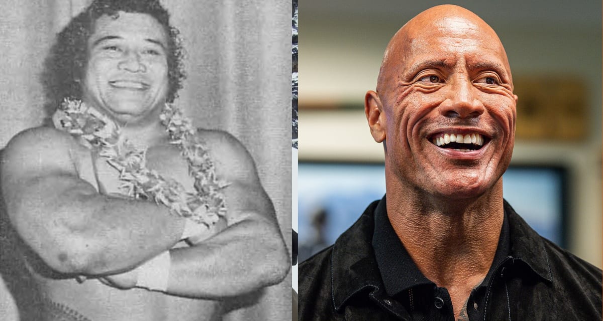 Dwayne "The Rock" Johnson holding vintage wrestling magazines featuring his grandfather Peter Maivia in London