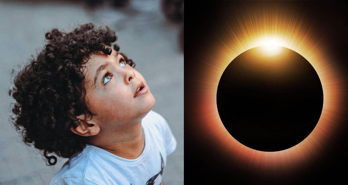 Total solar eclipse creating ring of fire effect over Mediterranean Sea in Mallorca, Spain