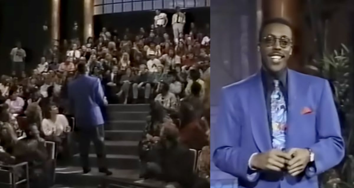 Arsenio Hall speaking with audience members during his 1990 talk show confrontation with protesters
