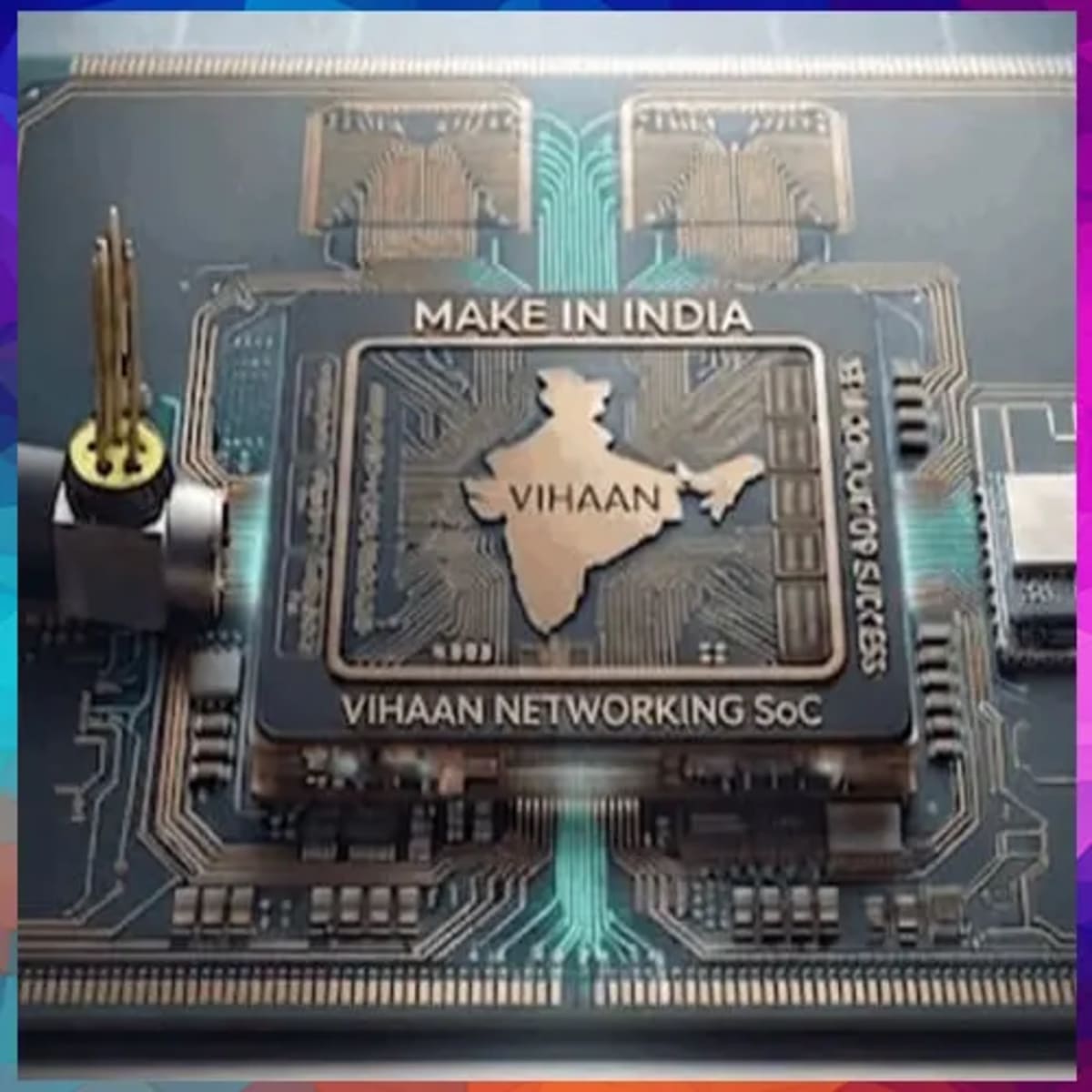 Microchip circuit board representing India's indigenous semiconductor design innovation and technology advancement