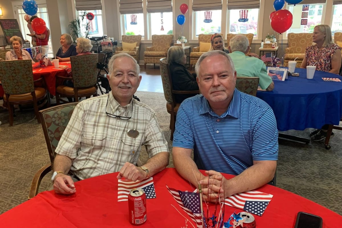 Smiling elderly veteran Lloyd Glenn Whiteman at senior living community in Statesboro Georgia