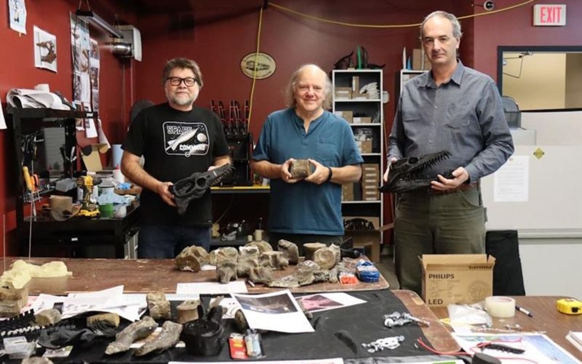 Volunteers working with 3D printed fossil pieces at Canadian Fossil Discovery Centre in Manitoba