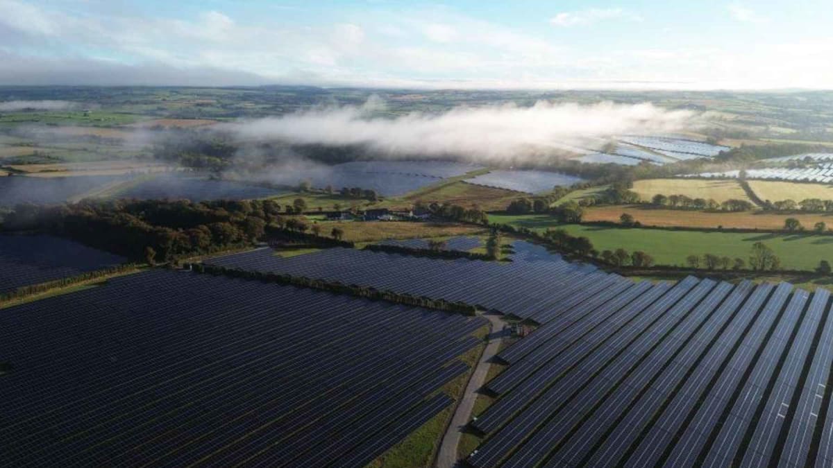 Solar panels in green Irish countryside generating record amounts of clean electricity