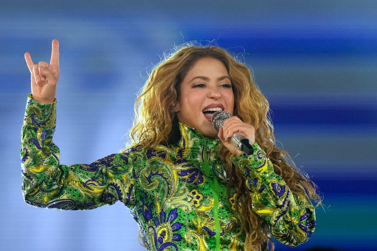 Shakira, Madonna, and BTS promotional images for World Cup halftime show performance announcement