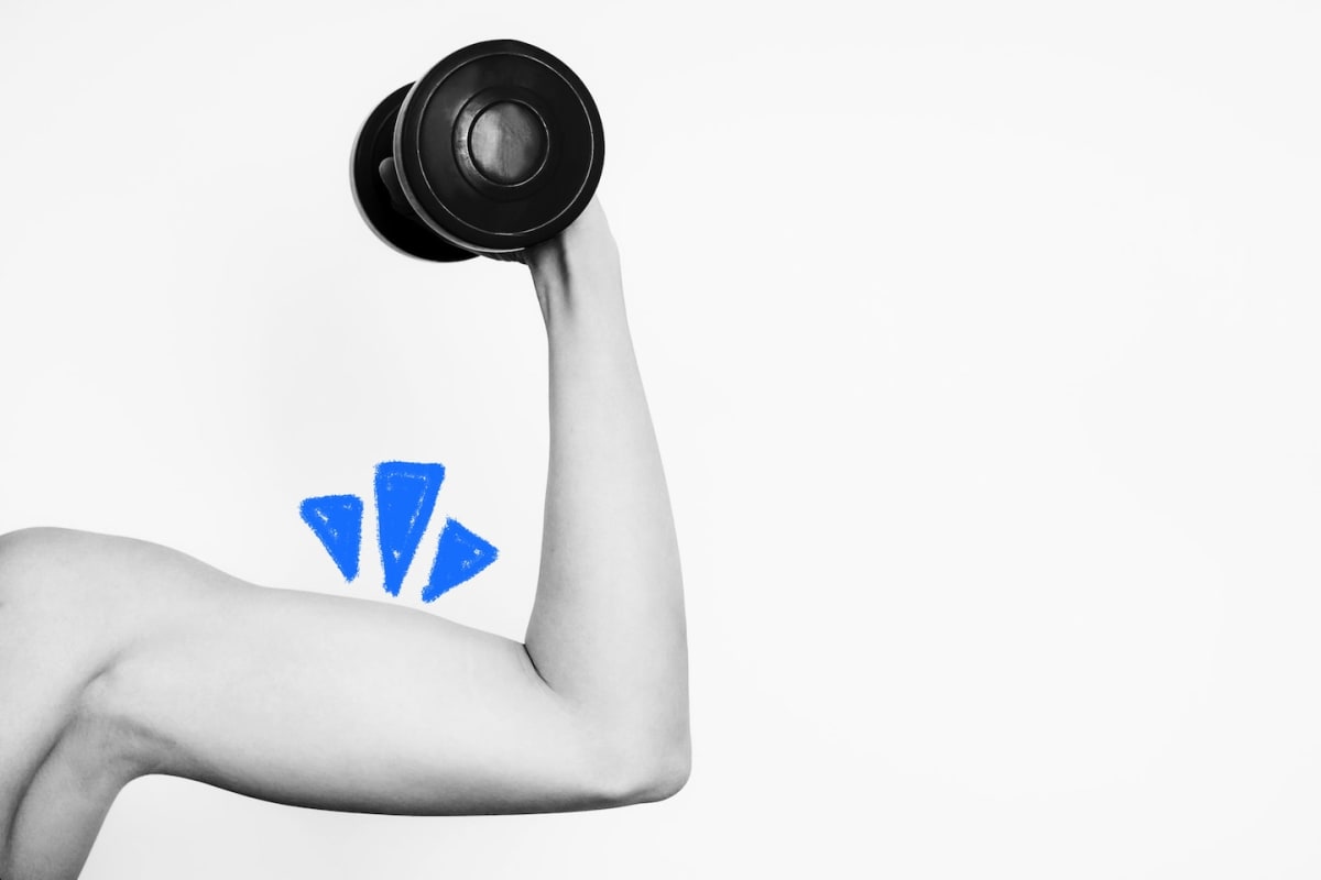 Older adult performing strength training exercises with resistance bands at home