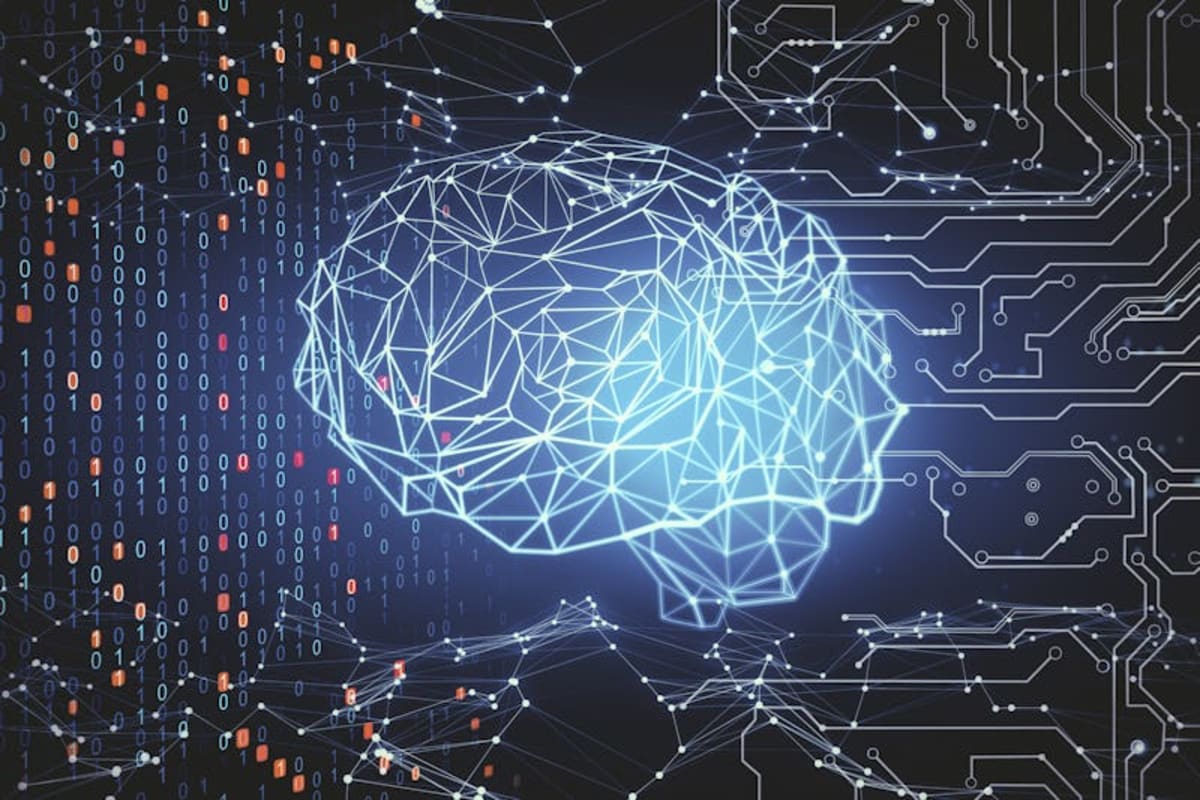 Scientists working with computers in a modern laboratory conducting biomedical AI research