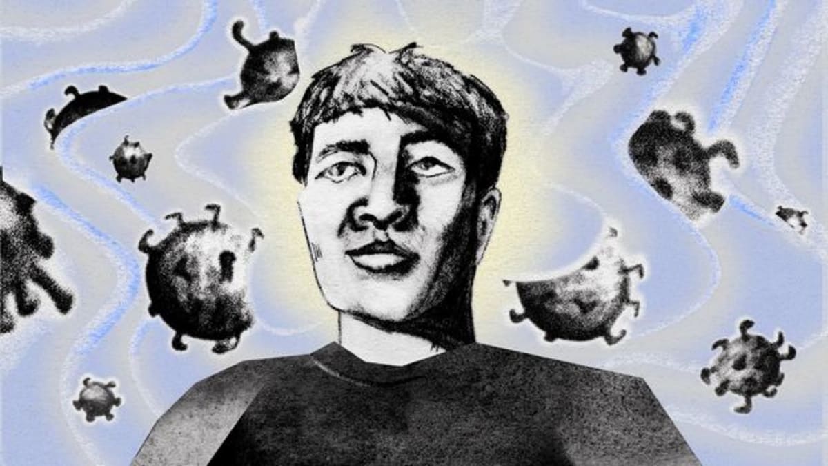 Person enjoying spring outdoors without allergies, surrounded by blooming flowers and trees