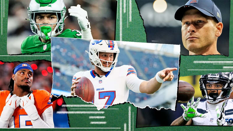 NFL playoff teams celebrating on field with confetti and championship trophy in stadium during postseason competition