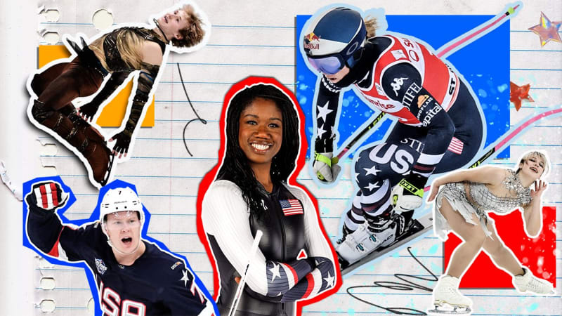 Collage of U.S. Olympic athletes training and competing at winter sports venues