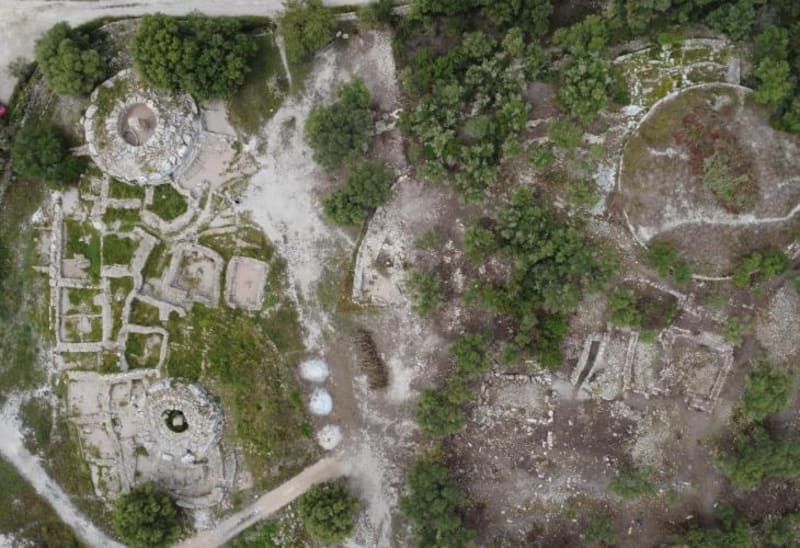 Aerial view of Son Fornés archaeological excavation site showing ancient Roman structures in Mallorca