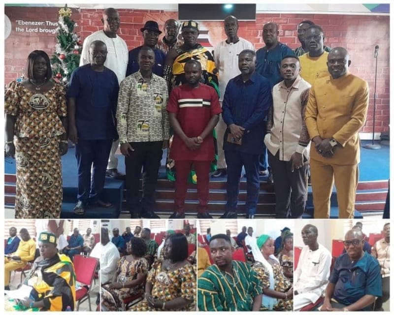 Ghanaian cocoa farmers gathering at media hub launch event in Accra celebrating new communications platform