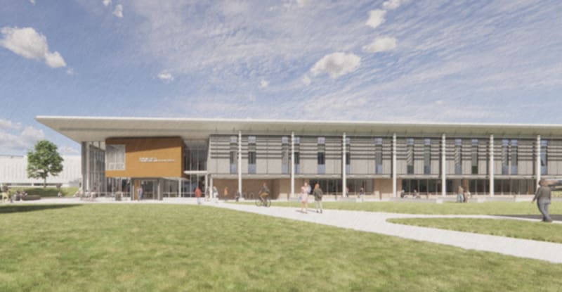 Modern engineering facility with glass-walled labs and collaborative workspaces at Bowling Green State University