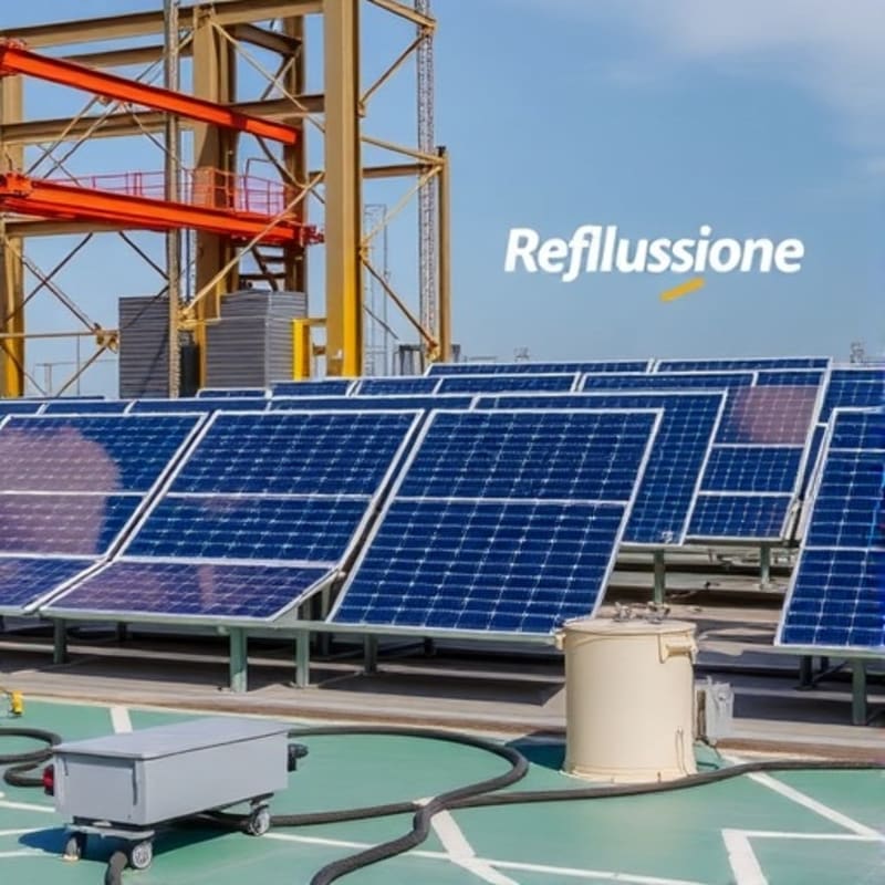 Modern solar panel manufacturing facility with rows of blue photovoltaic cells being assembled