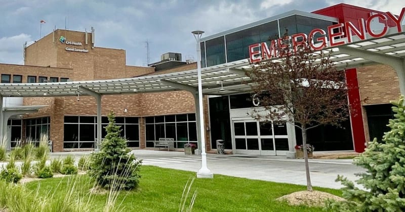 ** CHI Health Good Samaritan hospital building exterior in Kearney, Nebraska on sunny day