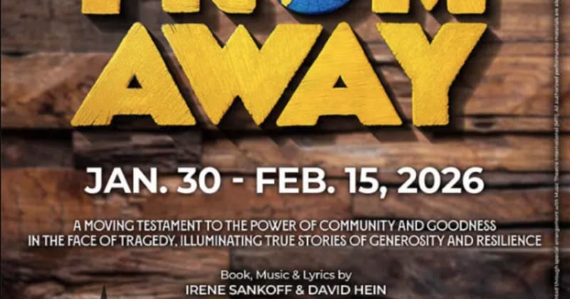 Cast members performing Come From Away musical on stage at Springfield Little Theatre