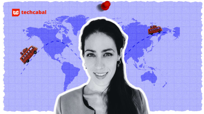 Maya Hautefeuille working on laptop while traveling through diverse international locations