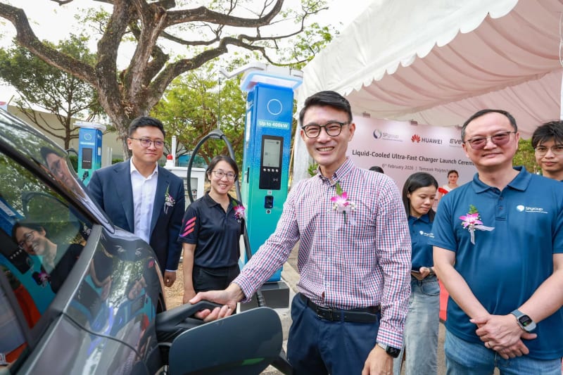 Ultra-fast electric vehicle charging station with battery storage system at Temasek Polytechnic Singapore