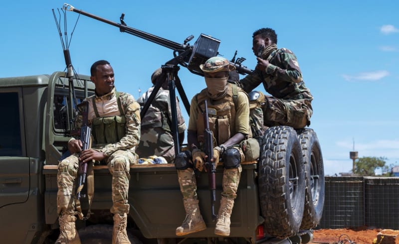 Somali Danab commandos conducting security operations to protect civilians from explosive threats