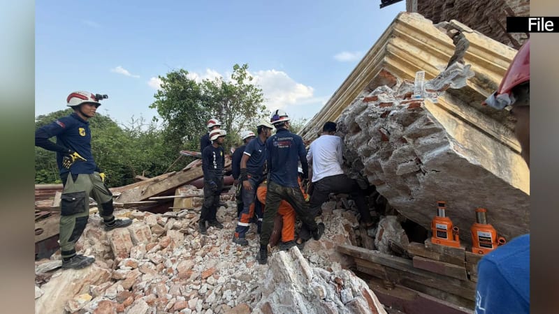 Rescue workers and volunteers collaborating during earthquake search and rescue operations in Myanmar showing community solidarity and dedication