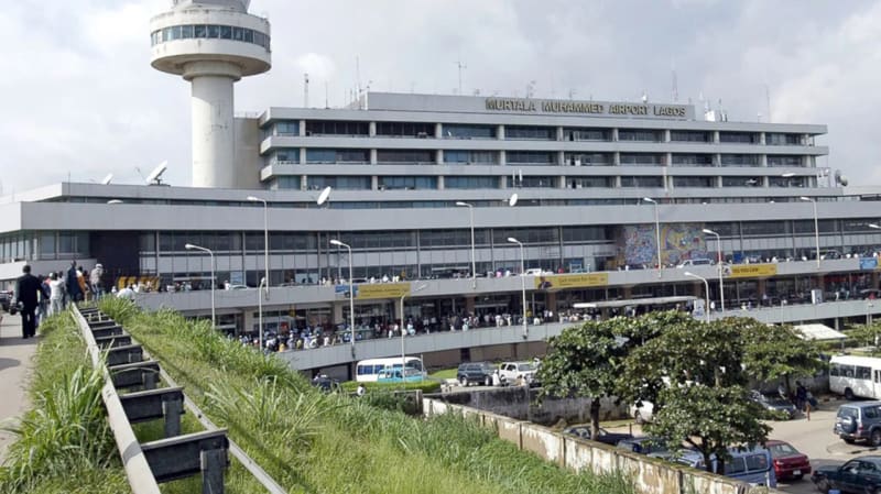 Murtala Muhammed International Airport terminal building in Lagos, Nigeria, showcasing modern aviation security infrastructure