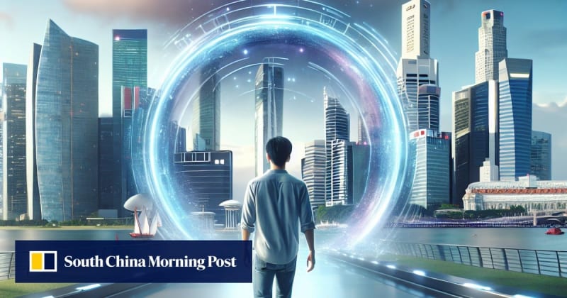 Vibrant modern cafe with tech workers collaborating over matcha lattes in bright, welcoming urban space