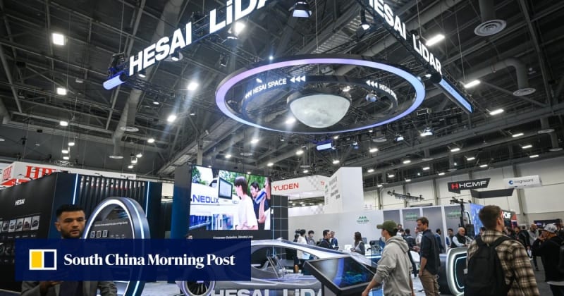 Advanced lidar sensor technology by Hesai Group used in autonomous vehicles for safe navigation and distance detection