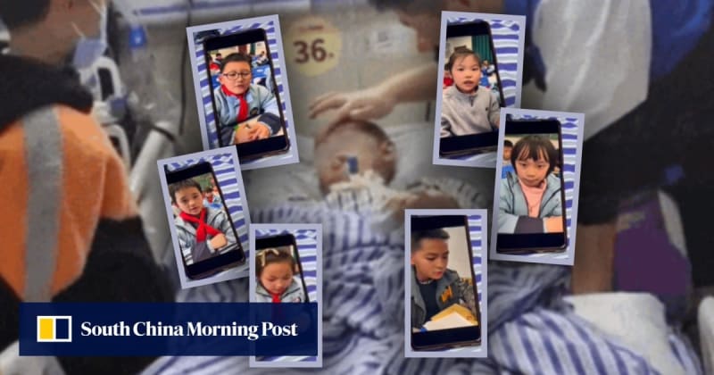 Eight-year-old Liu Chuxi in hospital bed recovering from coma with family support