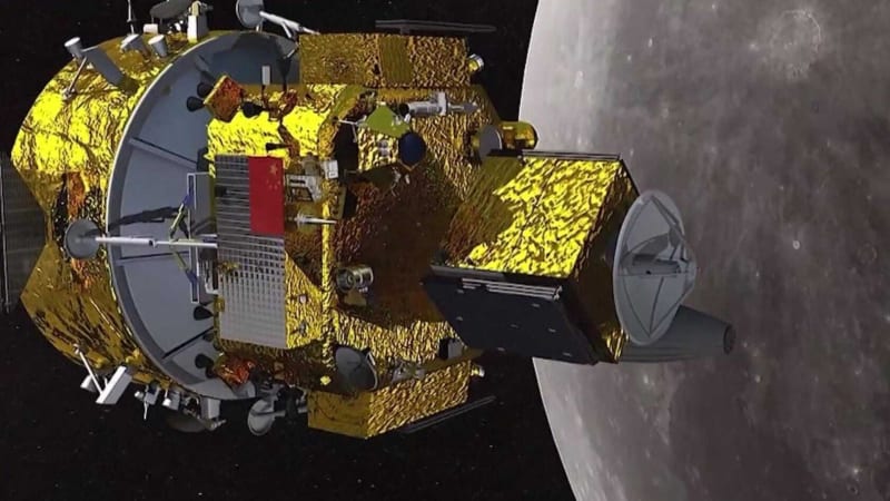 Artistic rendering of China's Chang'e 7 spacecraft with lander, rover and hopper on the lunar surface near the south pole