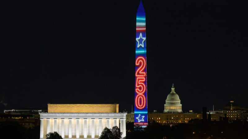 Washington Monument Lights Up for America's 250th Birthday