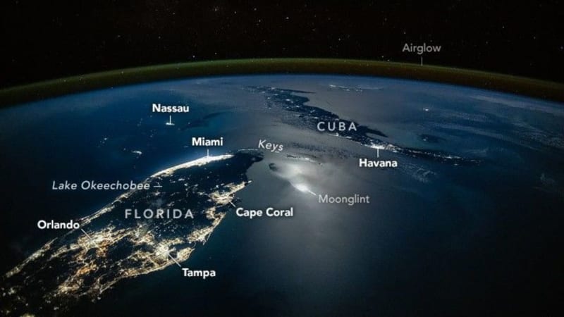 Moonlit Majesty: ISS Astronaut Captures Breathtaking Nighttime View of Florida and Caribbean