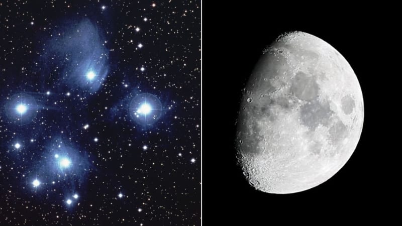 Moon Meets Seven Sisters Star Cluster Tonight