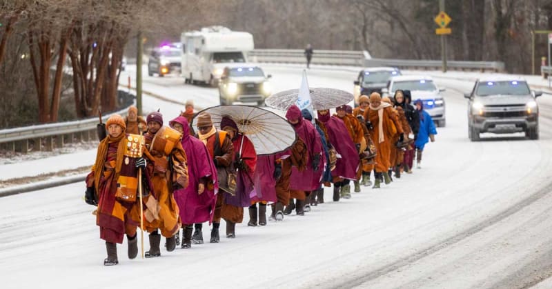 19 Monks Walk 2,300 Miles for Peace Through Snow and Cold
