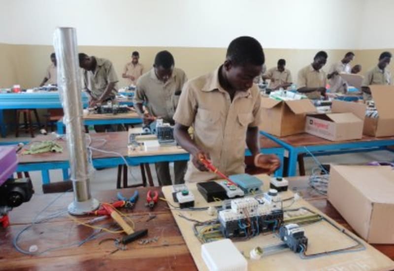 Students attending class in newly constructed classroom building at Federal Polytechnic Ayede campus in Nigeria