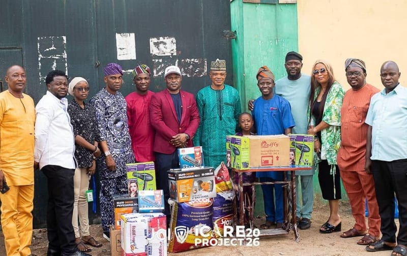 Members of Junior Chamber International Abeokuta presenting vocational training equipment and supplies to officials at Ibara Correctional Centre in Nigeria