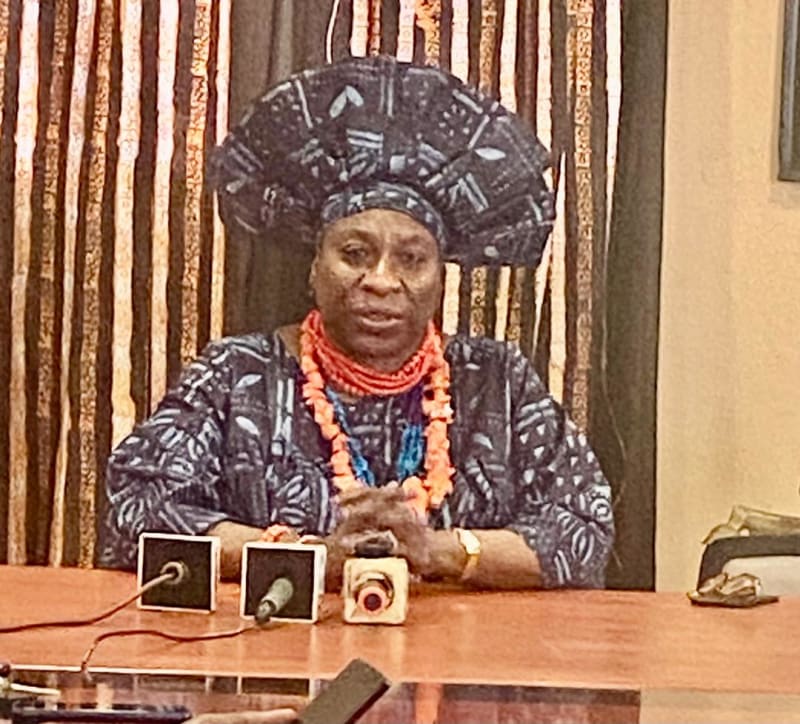 Professor Iyabo Obasanjo speaking at media event announcing her gubernatorial campaign in Abeokuta