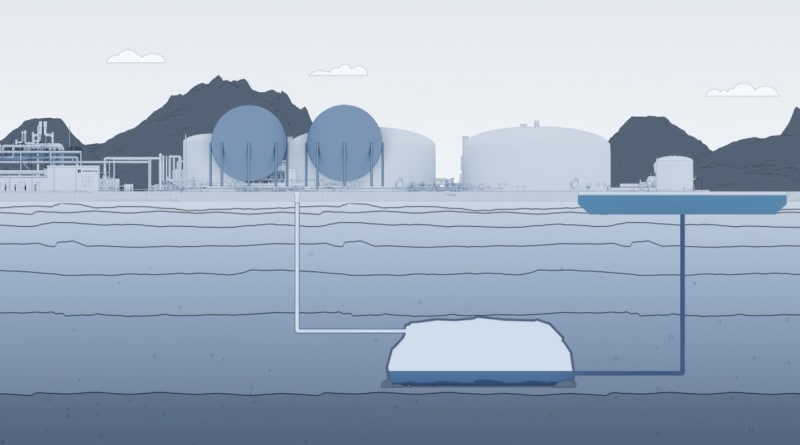 Underground cavern diagram showing compressed air energy storage system with surface facilities