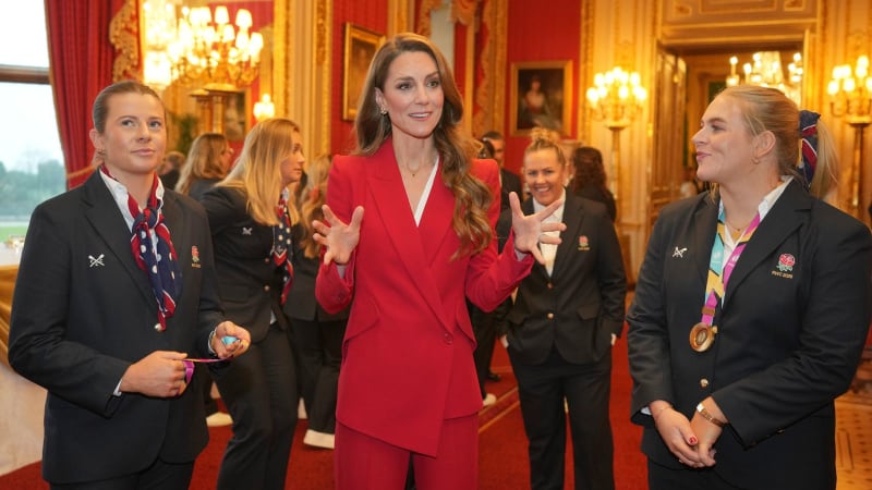 England women's rugby team members with Princess Kate at Windsor Castle reception celebrating World Cup victory