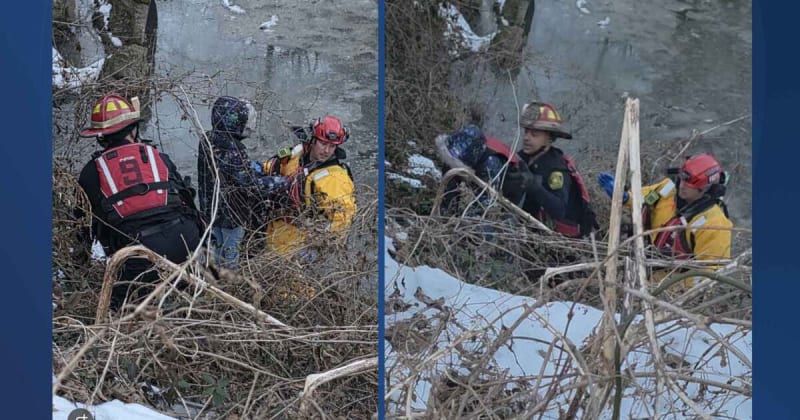 Cincinnati firefighters at steep gully during nighttime rescue operation at Bramble Park