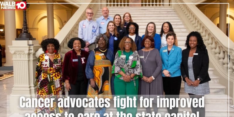 Lee Turner, cancer survivor and advocate, speaking about healthcare access at Georgia state capitol