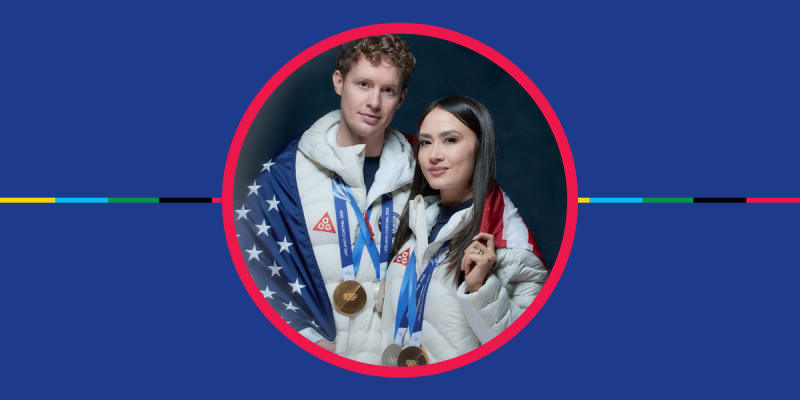 Ice dancers Madison Chock and Evan Bates performing together at Milan Winter Olympics