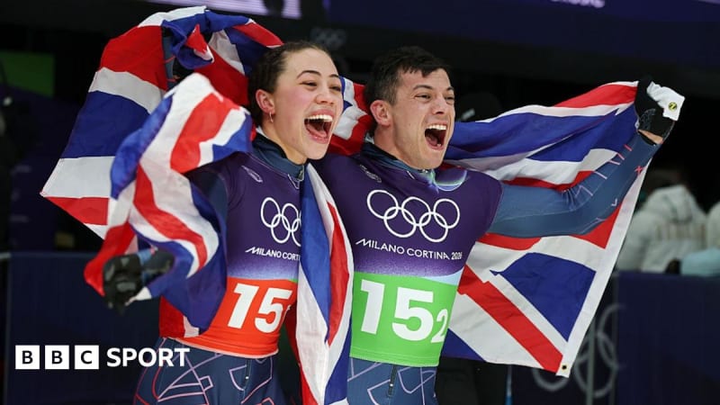 Skeleton athletes racing head-first down an icy track at high speed during competition