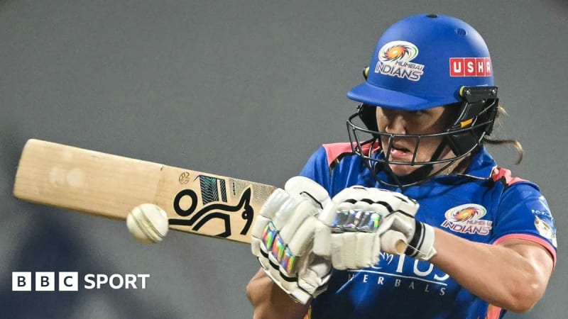 England cricket captain Nat Sciver-Brunt batting during her historic century for Mumbai Indians