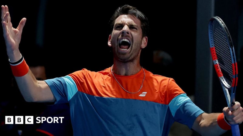 British tennis player Cameron Norrie celebrates on court at Australian Open with passionate crowd