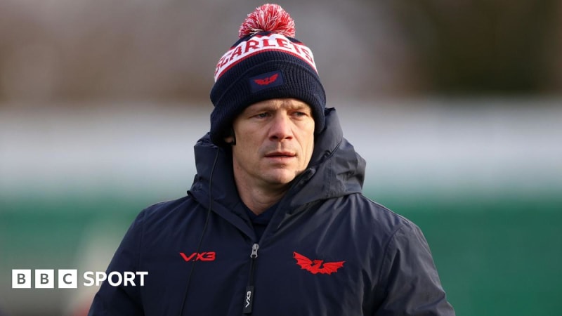 Dwayne Peel coaching Scarlets rugby team from sideline during United Rugby Championship match at stadium