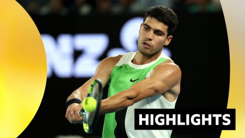 Carlos Alcaraz celebrating with raised fist during Australian Open first round match victory