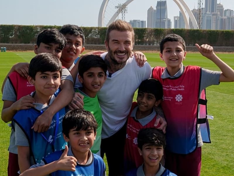 Beckham Plays Football With Doha Students for Health - Image 4