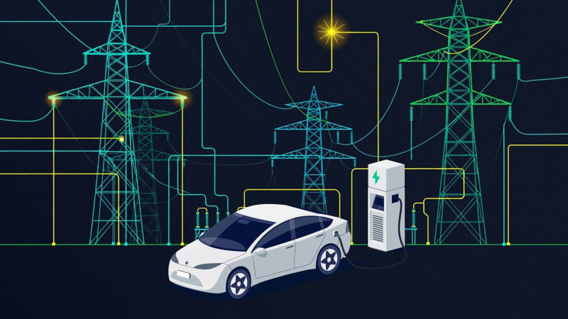 Electric vehicle charging at home with smartphone app controlling charging schedule overnight