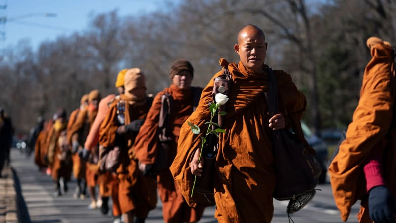 Buddhist Monks Walk 2,300 Miles for Peace, Arrive Early
