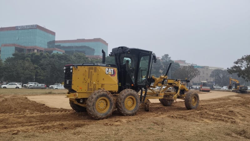 Construction of Mohali's first helipad underway at GMADA office in Phase 8, showing modern infrastructure development progress
