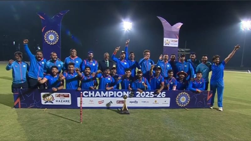 Vidarbha cricket team celebrates winning their first Vijay Hazare Trophy championship in Bengaluru